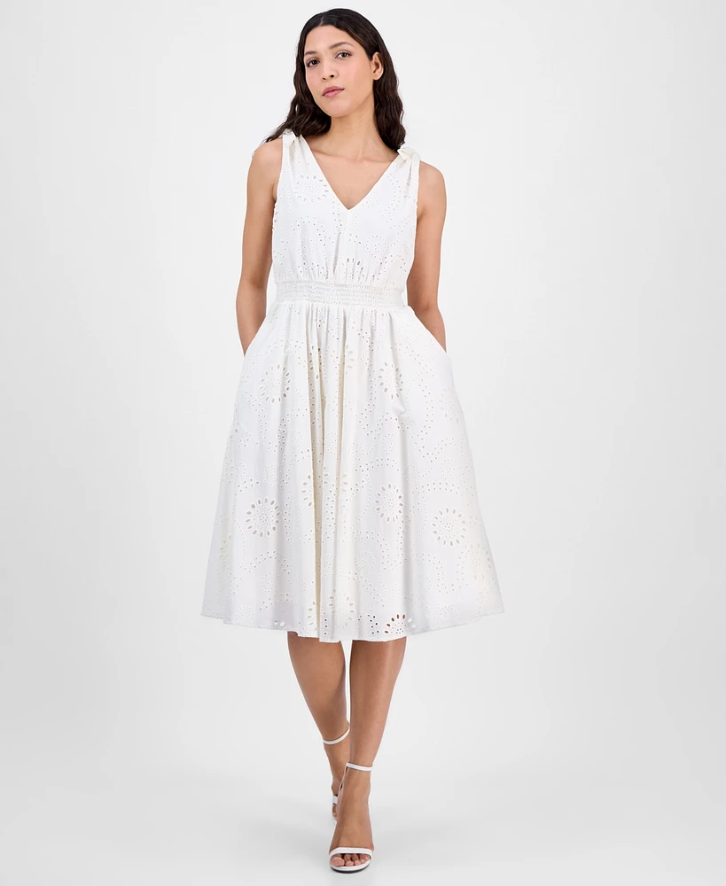 Anne Klein Women's Cotton Eyelet Sleeveless Fit & Flare Dress