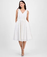 Anne Klein Women's Cotton Eyelet Sleeveless Fit & Flare Dress