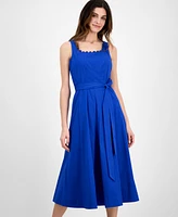 Anne Klein Women's Tie-Waist Seamed Fit & Flare Midi Dress