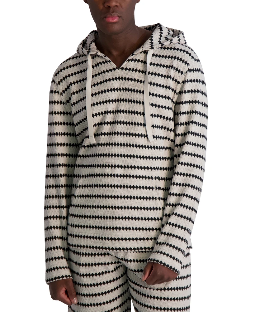 Karl Lagerfeld Paris Men's Relaxed Fit Long Sleeve Jacquard Striped Hoodie
