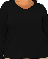 Coin 1804 Plus Textured Rib Front Seam Dolman Long Sleeve Top