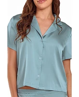 iCollection Women's Satin notch Shirt and Pant Pajama Set