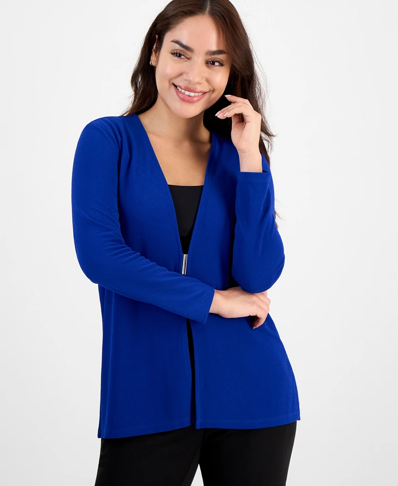 Anne Klein Petite Long-Sleeve Buckle-Closure Cardigan