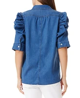 Sam Edelman Women's Ruched Puff-Sleeve Denim Top