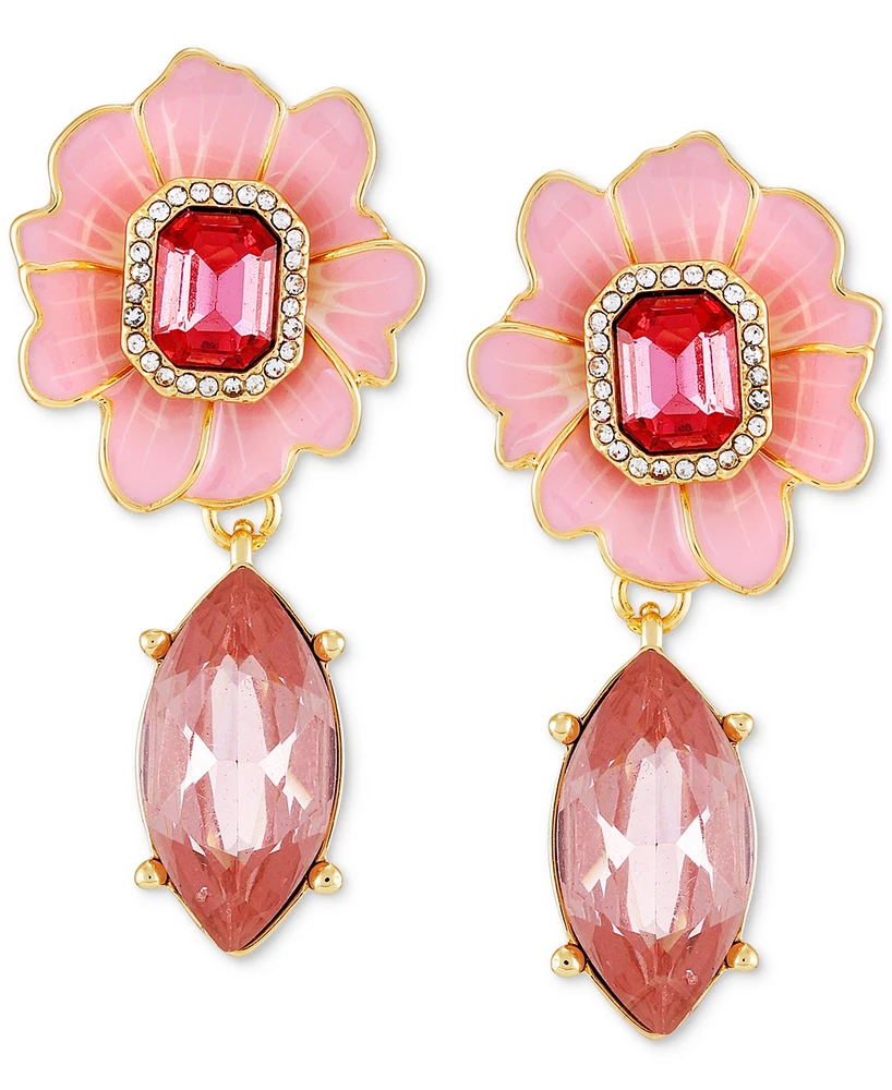 Guess Gold-Tone Color Crystal Flower Drop Earrings
