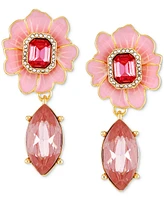 Guess Gold-Tone Color Crystal Flower Drop Earrings