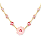 Guess Gold-Tone Enamel & Stone Pink Blossom Statement Necklace, 18" + 2" extender