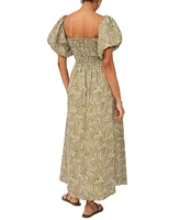 1.state Women's Printed Puff-Sleeve Midi Dress