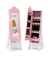 Kids Jewelry Cabinet with Full-Length Mirror and Foldable Drawer
