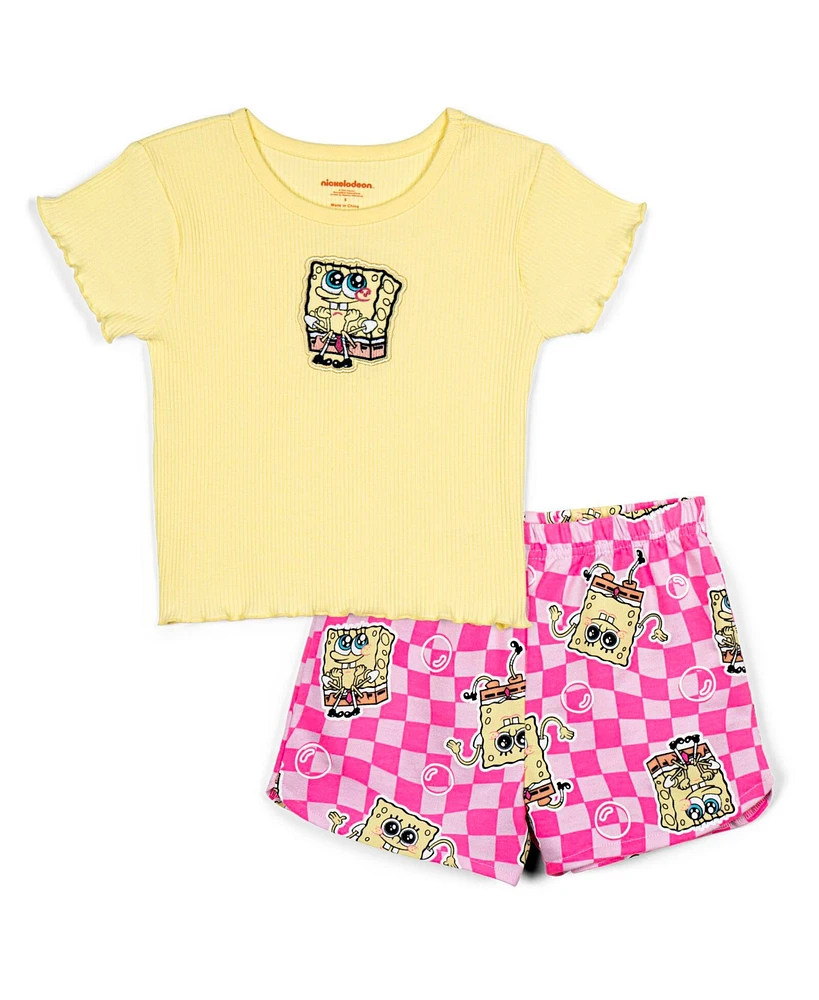 SpongeBob SquarePants Girls Ribbed T-Shirt and French Terry Shorts Outfit Set