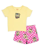 SpongeBob SquarePants Girls Ribbed T-Shirt and French Terry Shorts Outfit Set