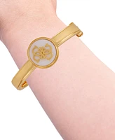 Guess Gold-Tone Mother-of-Pearl Logo Bangle Bracelet