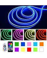 DELight 150FT/45m Rgb Led Strip Neon Rope Lights with App & Remote Control, IP65 Ac 110V Waterproof Music Sync Dimmable Cuttable SMD3535 Led Lights Di