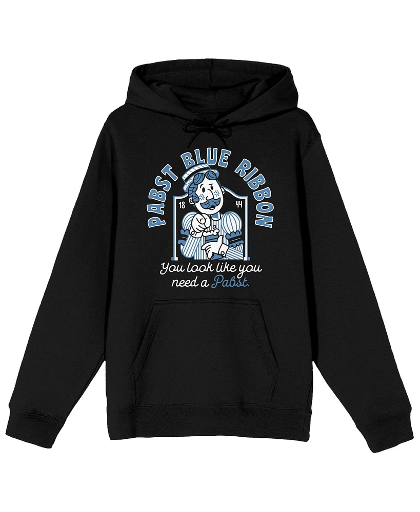 Pabst Blue Ribbon Big & Tall You Look Like Need Bartender Black Graphic Hoodie-4XL