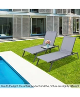 2PCS Patio Lounge Chair Chaise Recliner 6-Position Adjustable Back Garden Deck
