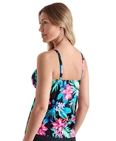 ShapeSolver by Mimi Flamingo Women's Island Hopping Asymmetrical Flounce Tankini Swimsuit Top