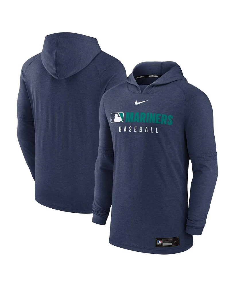 Nike Men's Heather Navy Seattle Mariners Authentic Collection Tri-Blend Performance Pullover Hoodie