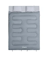 KingCamp 87x59" 2 Person 20 Degree Family Couple Sleeping Bag w/2 Pillows, Grey