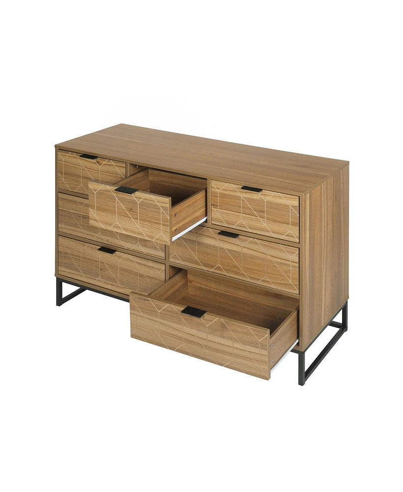 Mondawe Modern 7 Drawer Dresser Wood Cabinet (Walnut)