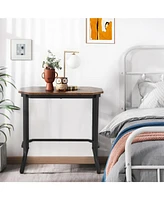 Narrow End Table with Wood Grain and Stable Steel Frame