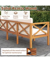 Gymax Set of 6 Acacia Wood Patio Furniture Set w/ Cushions & Coffee Table
