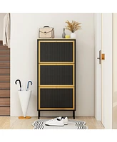 Mondawe 3 Metal Door Shoe Rack, Freestanding Modern Shoe Storage Cabinet, Metal rattan