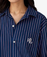 Lauren Ralph Women's Long Sleeve Roll Tab His Shirt Sleepshirt