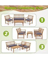Gymax Set of 4 Wood Furniture w/ Seat Cushions & Solid Acacia Frame Outdoor