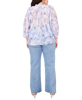 Vince Camuto Plus Split-Tie-Neck 3/4-Sleeve Blouse