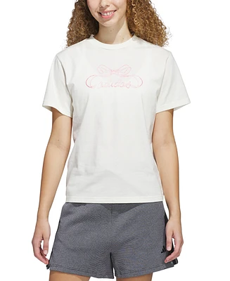 adidas Women's Cotton Bow Logo-Graphic Crewneck T-Shirt