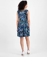 Connected Petite Printed Sleeveless Fit & Flare Dress