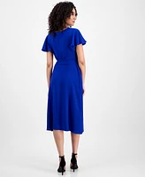 Connected Petite Tie-Waist Flutter-Sleeve Midi Dress