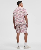 Mode Of One Mens Squared Up Relaxed Fit Geo Print Button Down Shiny Twill Camp Shirt Relaxed Fit Geo Print 6 1 2 Shiny Twill Shorts Exclusively At Macys