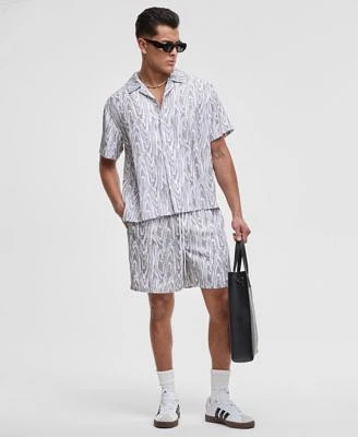 Mode Of One Mens Woodgrain Relaxed Fit Printed Button Down Shiny Twill Camp Shirt Relaxed Fit Printed 6 1 2 Shiny Twill Shorts Exclusively At Macys