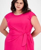 Connected Plus Side-Tie Cap-Sleeve Sheath Dress