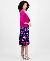 Sandra Darren Petite 2.Piece Tie-Front Bolero Jacket & Floral-Print Sleeveless Fit Flare Dress