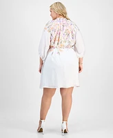 Sandra Darren Plus Placed-Floral Tie-Waist Shift Dress