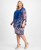 Sandra Darren Plus Placed-Floral 3/4-Sleeve Jacket Dress