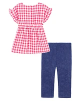 Tommy Hilfiger Little Girls Gingham Flare Tunic & Faux Denim Capri Leggings