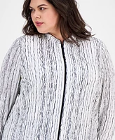 Alex Evenings Plus Drizzle-Printed Zip Evening Jacket