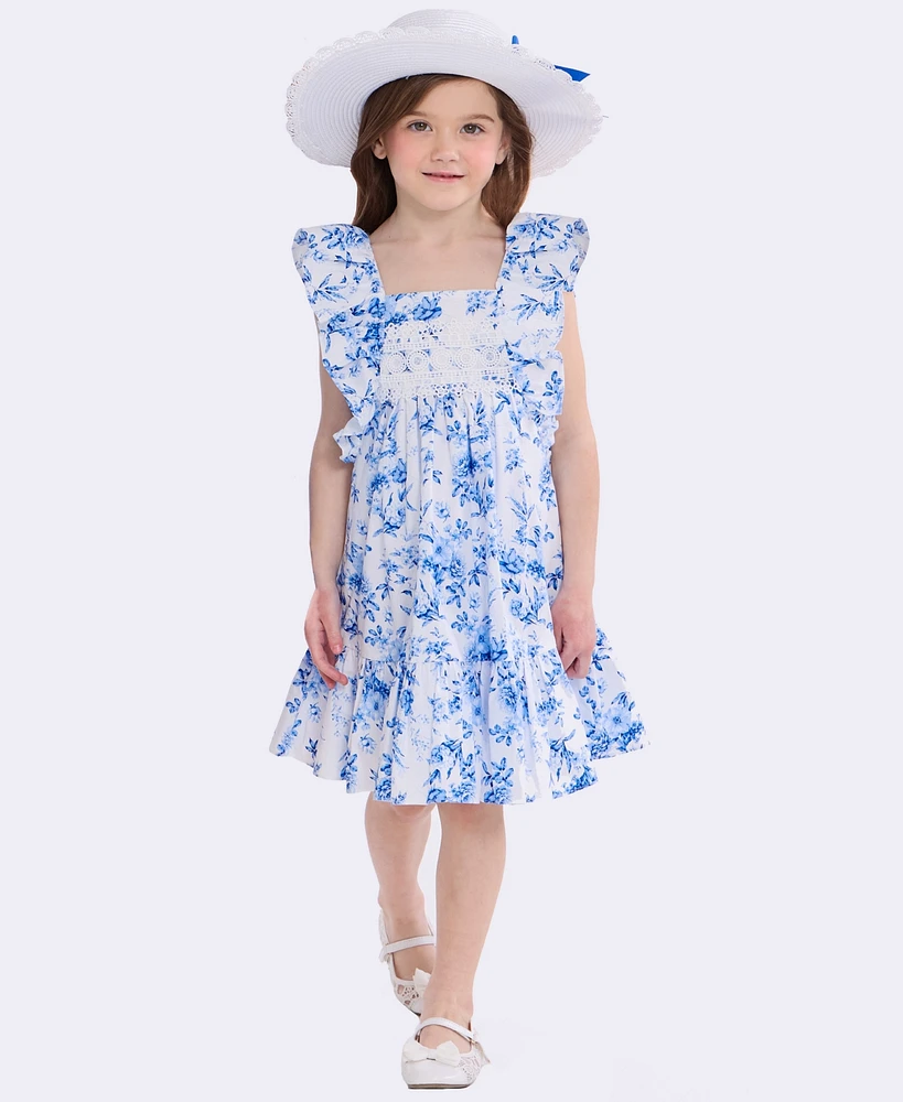 Bonnie Jean Little Girls 2-Piece Toile Pinafore Dress and Matching Hat Set