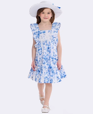 Bonnie Jean Little Girls 2-Piece Toile Pinafore Dress and Matching Hat Set