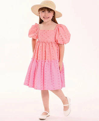Bonnie Jean Big Girls 2-Piece Tiered Eyelet Dress and Matching Hat Set