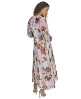 Calvin Klein Women's Floral Chiffon 3/4-Sleeve High-Low Dress