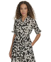 Calvin Klein Petite Cotton Floral Tie-Cuff Shirtdress