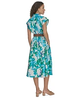 Calvin Klein Petite Floral-Print Belted Midi Dress