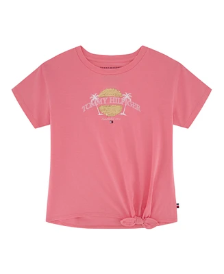 Tommy Hilfiger Toddler and Little Girls Palm Sequin Side Tie Short Sleeve T-Shirt