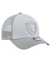 New Era Men's Gray Las Vegas Raiders Domain 9FORTY A-Frame Trucker Adjustable Hat