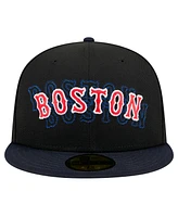 New Era Men's Black Boston Red Sox Shadow Stitch 59FIFTY Fitted Hat