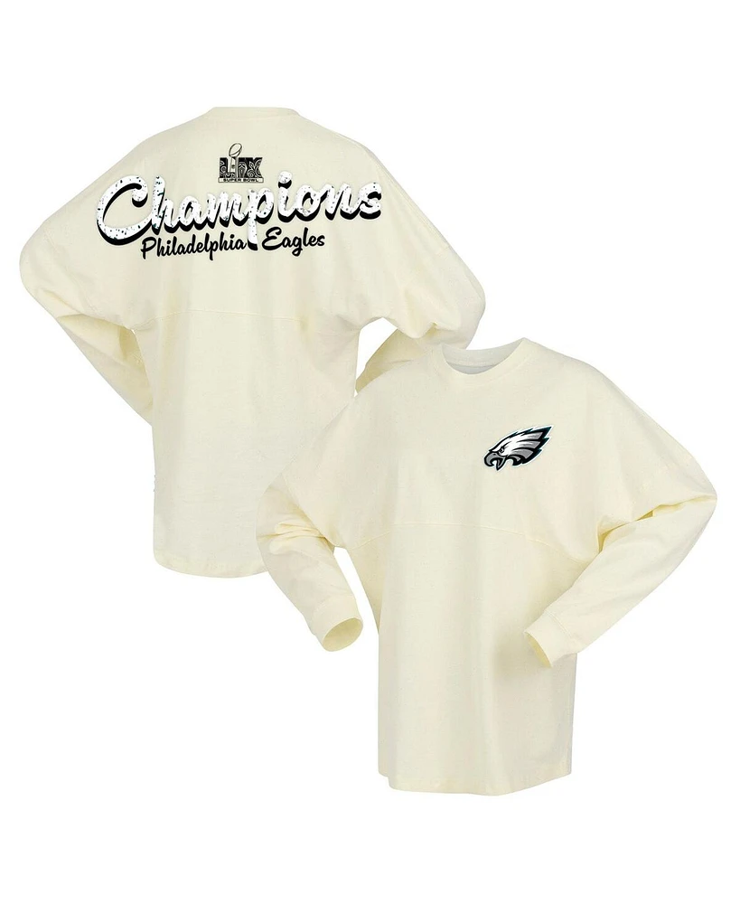 Fanatics Women's Cream Philadelphia Eagles Super Bowl Lix Champions Sparkle Spirit Jersey Oversized Long Sleeve T-Shirt